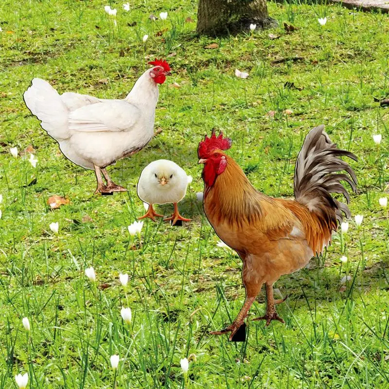 Dekorasi seni halaman ayam, ornamen patung akrilik keluarga ayam, Aksesori dekorasi halaman luar ruangan taman rumput