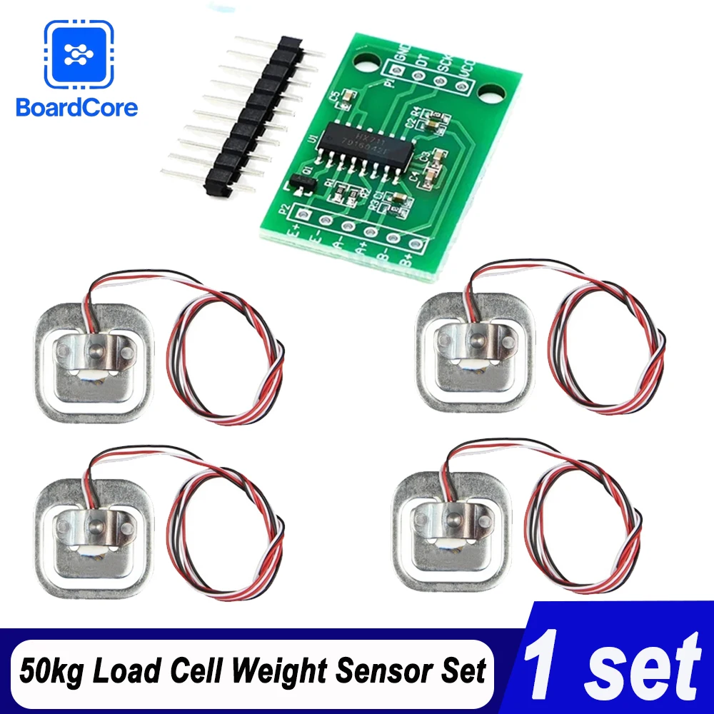 1 Set 50kg Load Cell Weight Sensor Set with HX711 Module - DIY Half-Bridge Strain Gauge for Scale and Pressure Measurement