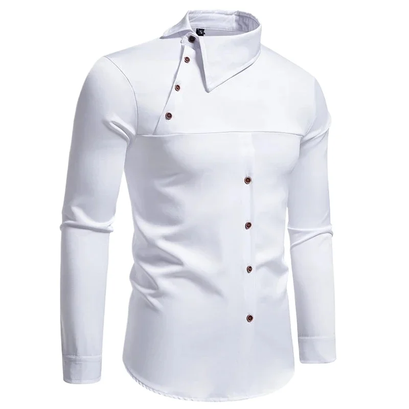 

Fashion Man Stand Collar Shirt 2025 Personality Oblique Button Irregular Long Sleeve Business Festival Hombre Mens Dress Shirts