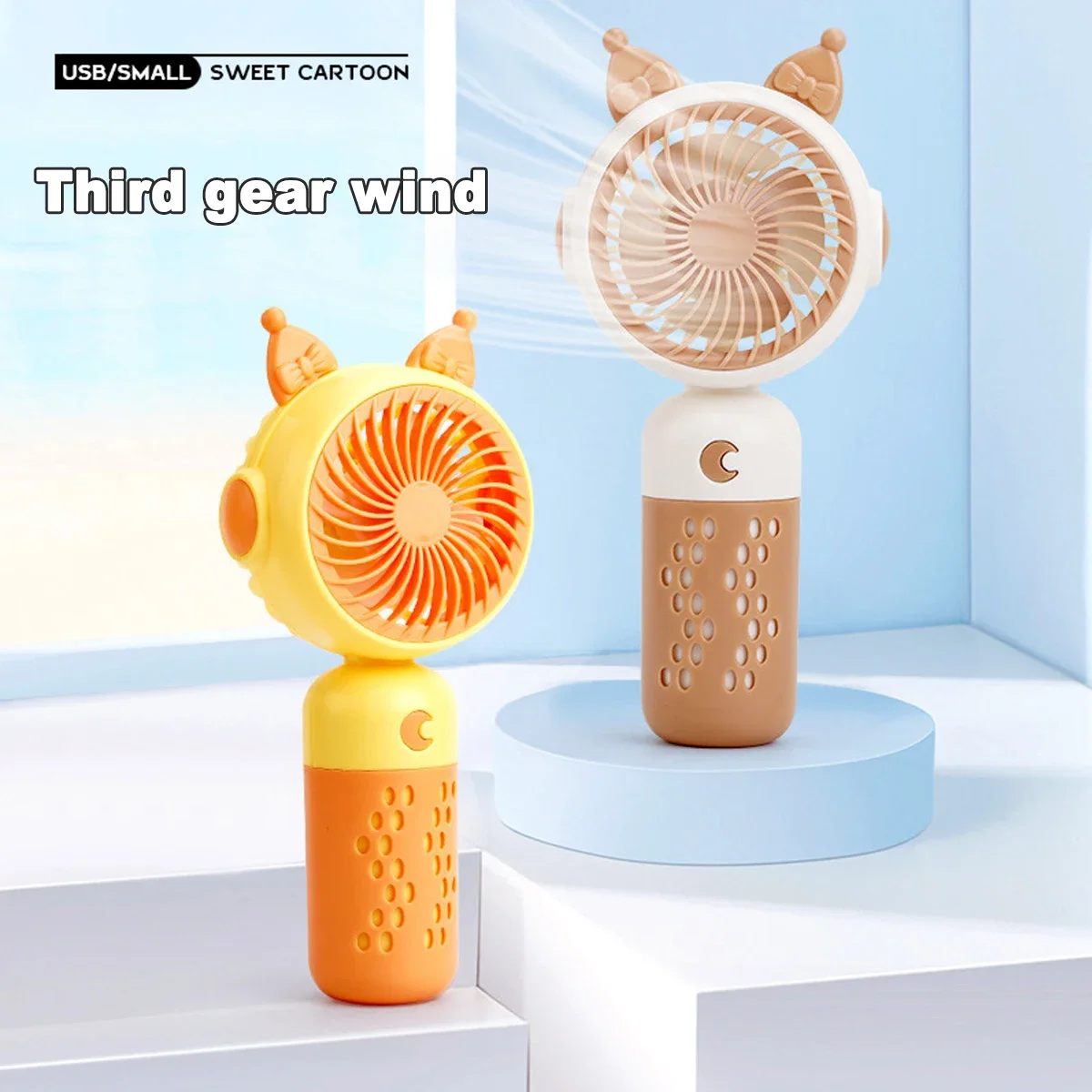 新しいハンドヘルド漫画ミニファンライト付き USB 充電式回転式ポータブル寮の教室やオフィスに最適