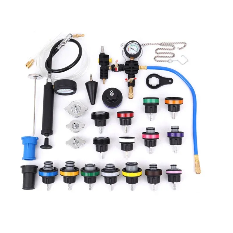 28 Sets Of Car Water Tank Pressure Leak Detector Cooling Antifreeze Filling Replacement Tool Vacuum Pressure Detection Table