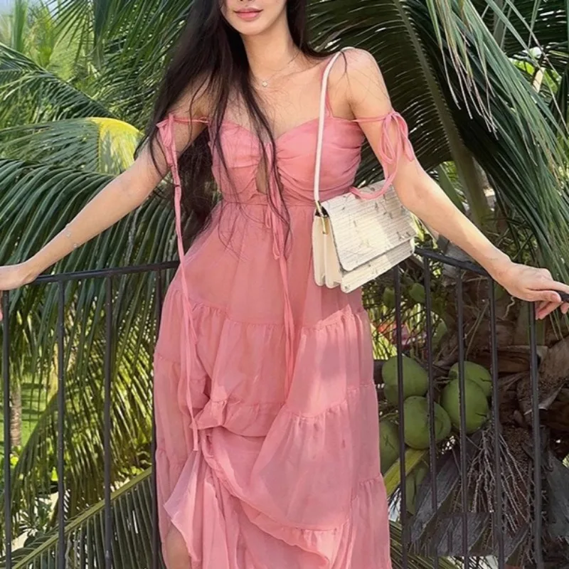 Amarelo em camadas babados vestido elegante feminino sem mangas sem costas verão férias vestidos bodycon festa à noite roupas amarradas