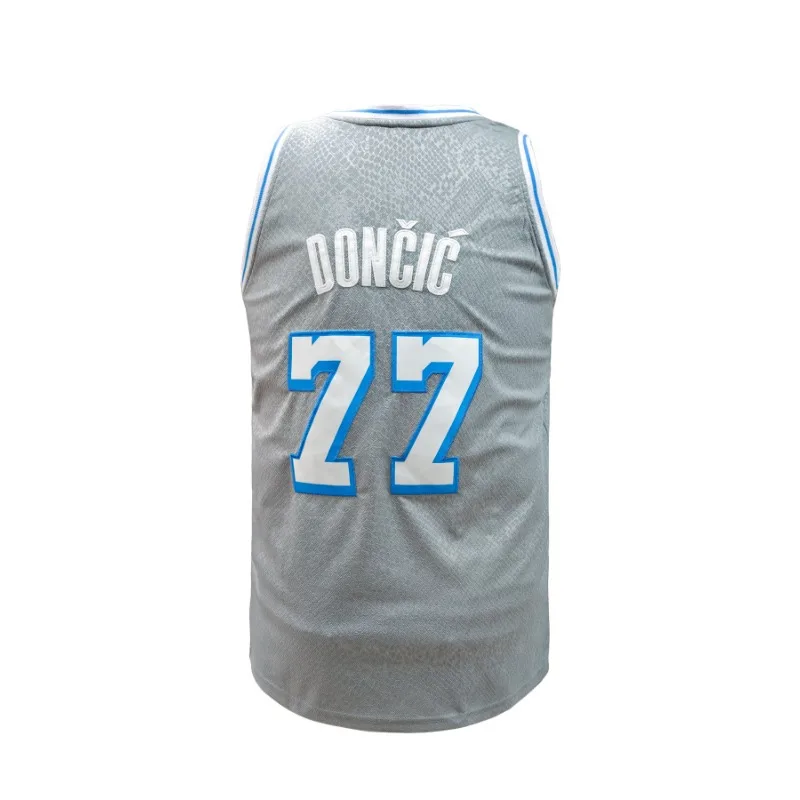 الرجال # 77 قميص كرة السلة المطرز لوس أنجلوس برقبة دائرية، فضفاض مناسب، قميص رياضي كاجوال قابل للتنفس للتدريب على الارتداء غير الرسمي