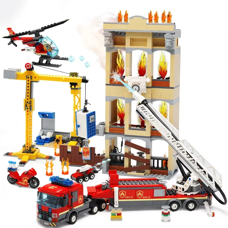 943PCS Models City Series Downtown Fire Brigade Building Blocks Bricks birthday Gift Christmas Toys Decorative Ornaments Kid Toy