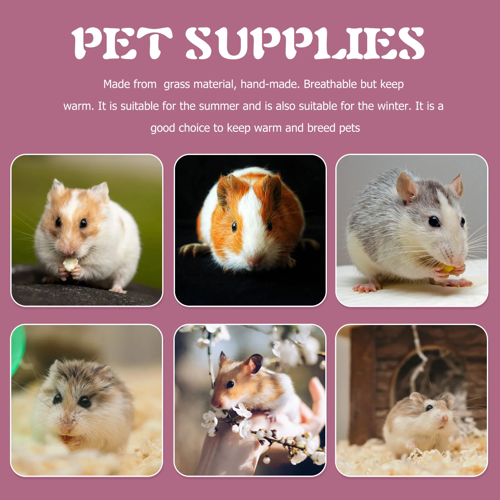 

Grass Woven Pet Nest Hamster House Shelter Animals Woven Hut Hideout Natural Safe Durable Fashionable Unique Design Relax