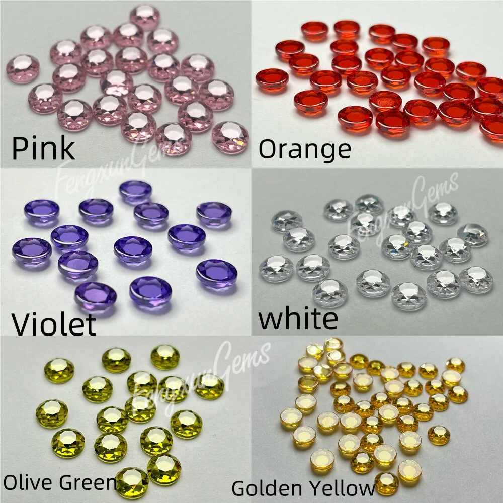 Round Flat bottom facet Cut 5~7mm Olive Green Pink White Violet Loose CZ Stone Cubic Zirconia Gemstone for Jewelry DIY