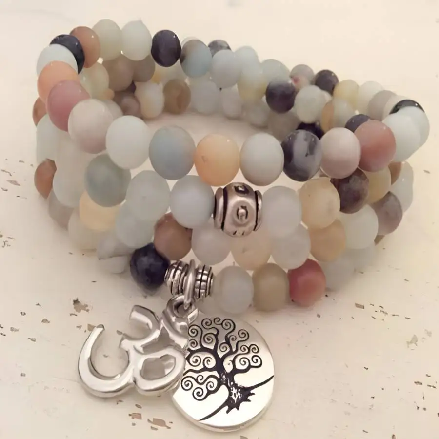 

Ожерелье-мала из амазонита 6 мм, 108 бусин, с кисточкой, для йоги, тибетские бусы Бодхи, женские молитвенные бусы, кисточка Нирвана