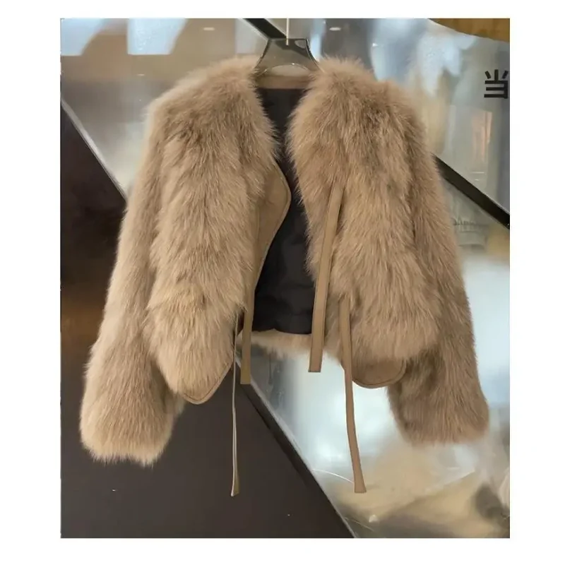 Autumn Winter Imitation Fox Fur Coat Women 2026 New Light Luxury Lace-Up Women'S Fur Coat Top Women Loose Fashion Fur Jacket