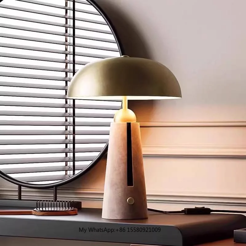 Japanese Wabi Sabi Style Retro Yellow Cave Stone Table Lamp Designer Creative Living Room Study Leather Bedroom Bedside Lamp