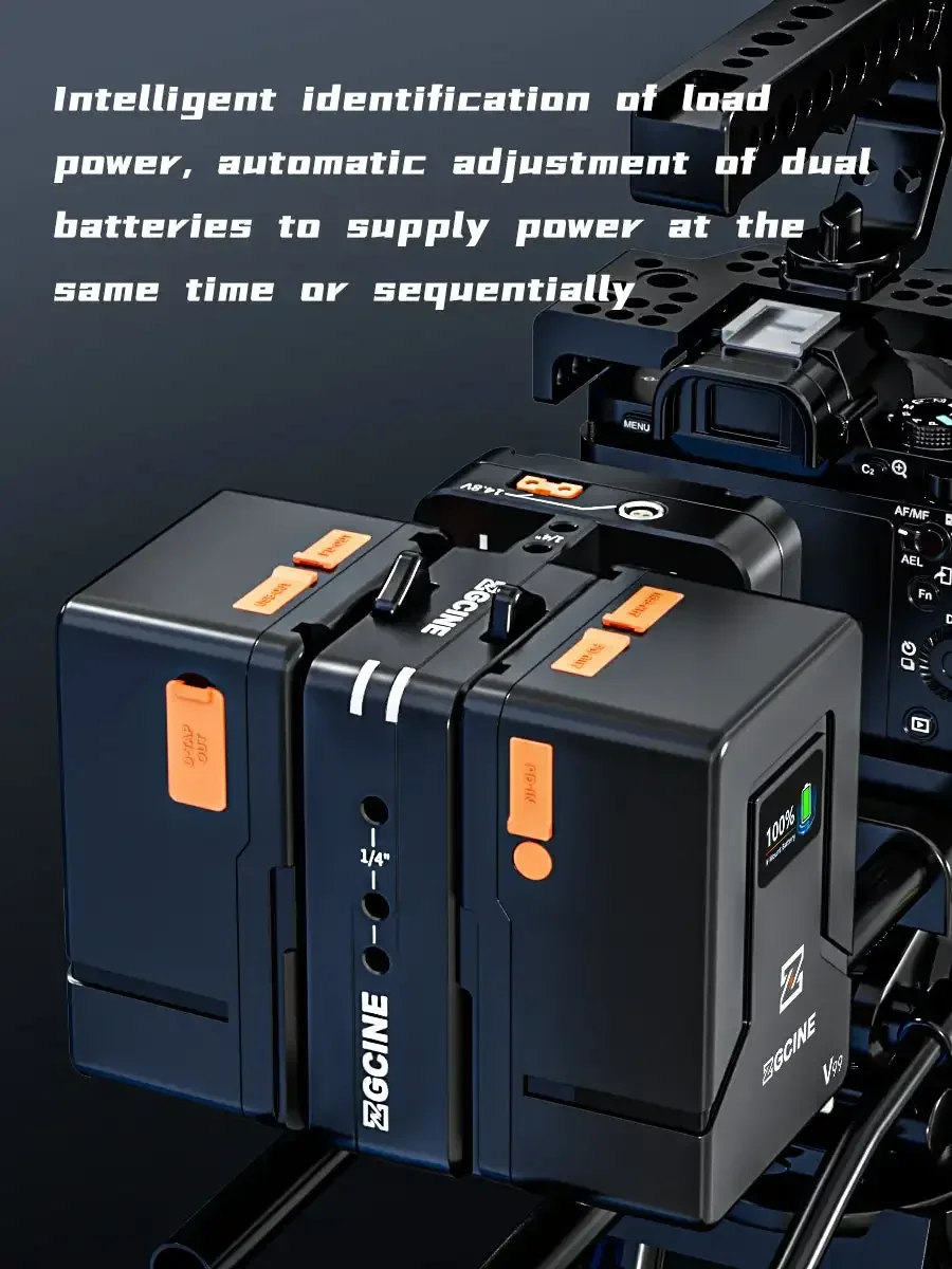 ZGCINE VM-HS2 لوحة بطارية مثبتة على شكل حرف V صغيرة/مزدوجة قابلة للتبديل السريع USB-C PD مخرج 100 وات للوحة بطارية ZGCINE ZG-V99 V