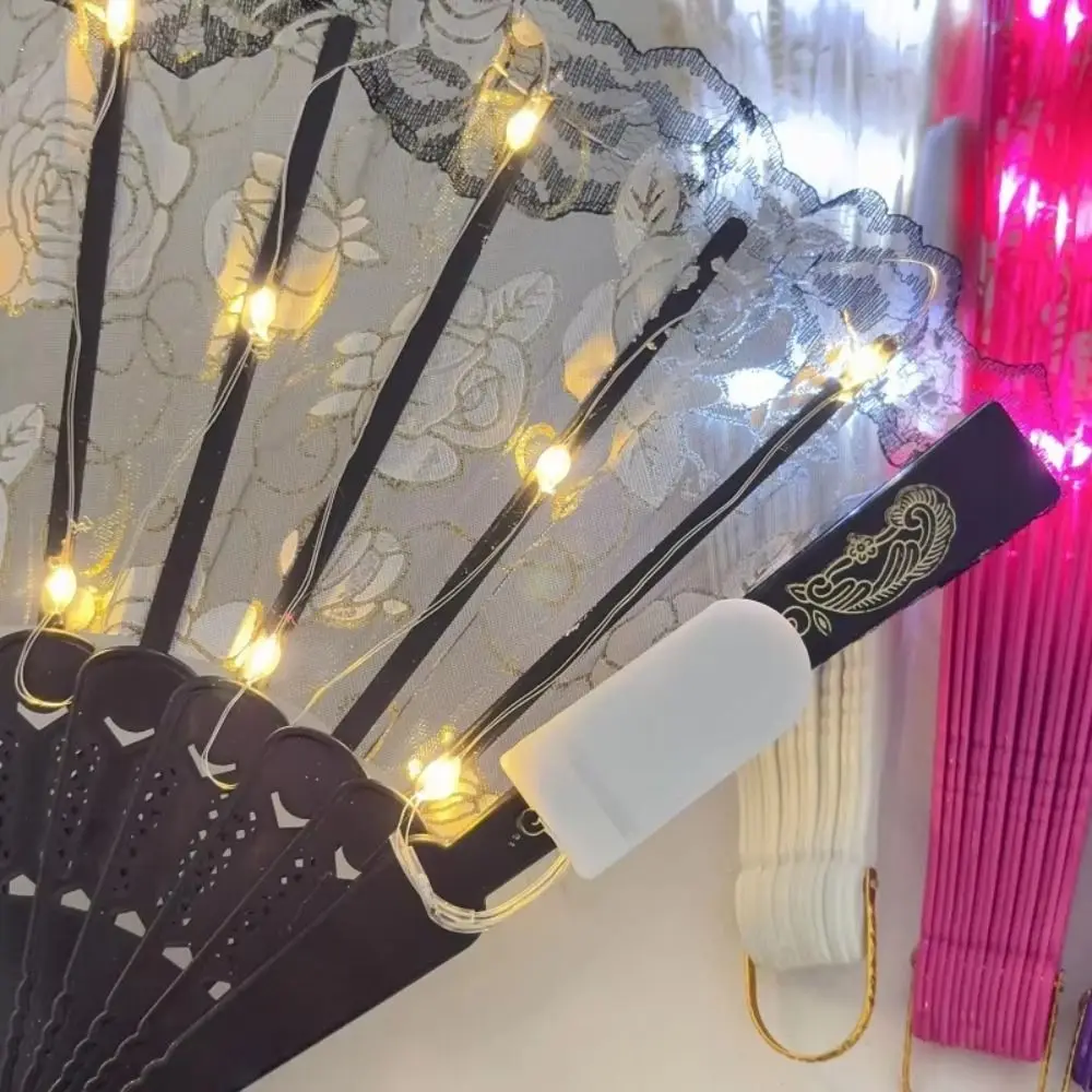 Creative Glow Folding LED Fan Colorful LED Luminous Dancing Light Fan Glow in The Dark Handmade LED Luminous Fan Christmas