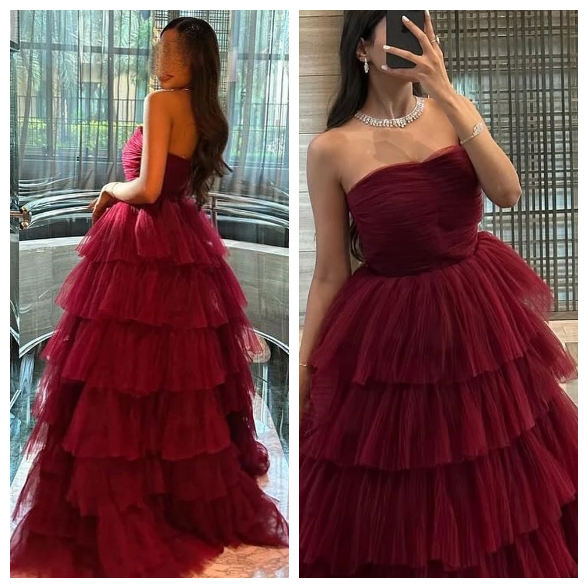 Customized Evening Dress Exquisite Tulle Strapless Sleeveless Party Dresses Elegant A-Line Floor Length Sweep Train Prom Gowns