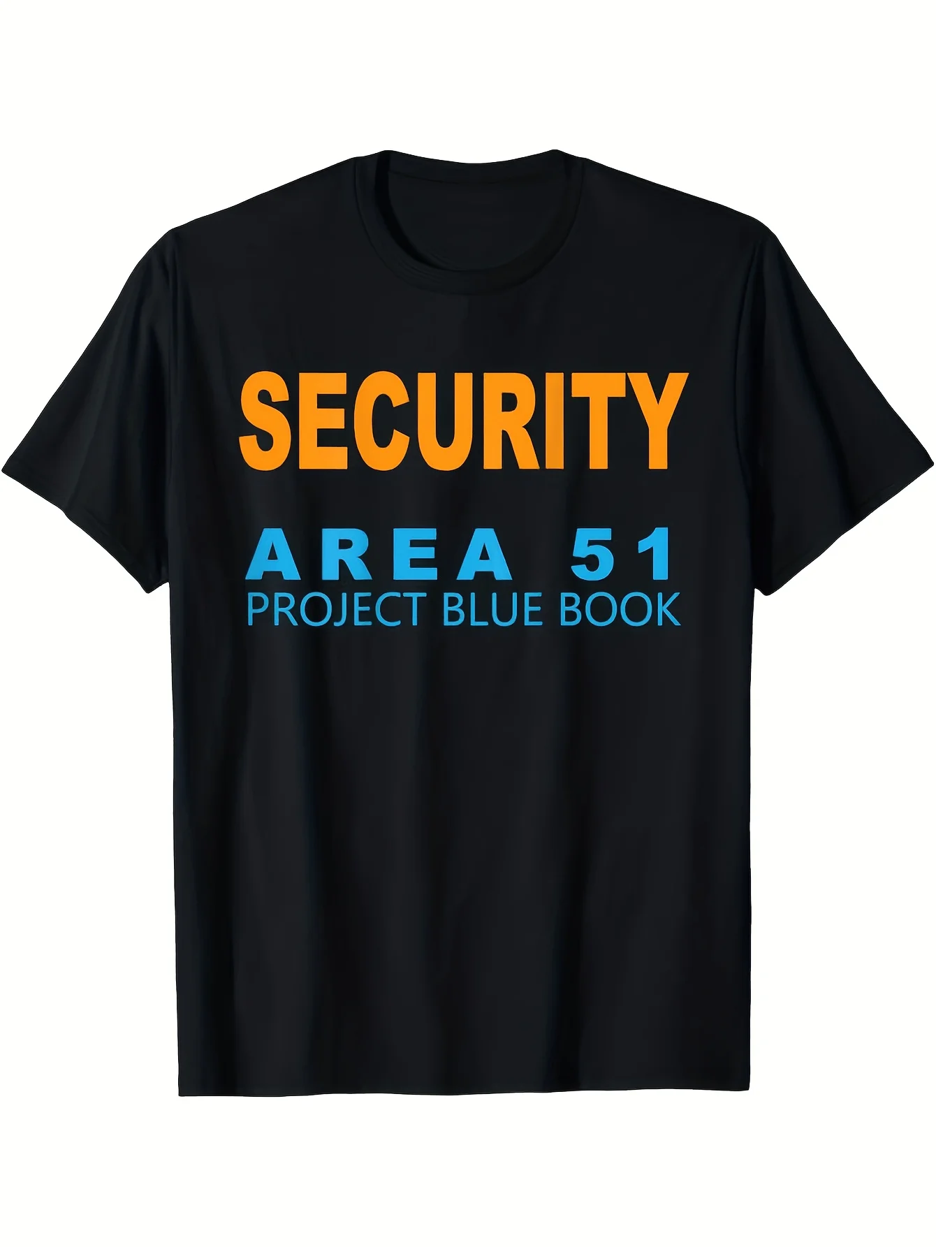 2026 LocalMenArea 51 Security Project Blue Book UFO Roswell T-Shirt - White with Orange Blue Extraterrestrial Graphic, Short Sle