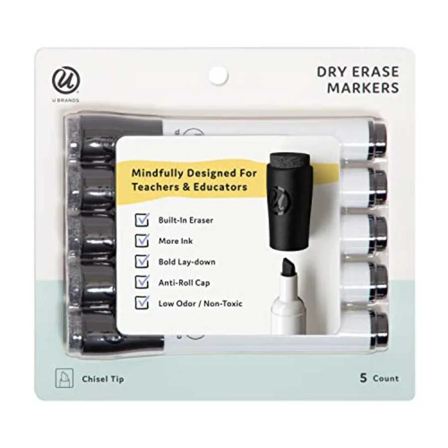 

Fine Tip Dry Erase Markers with Eraser, Whiteboard Markers with Chisel tip, Low Odor,,Set of 5