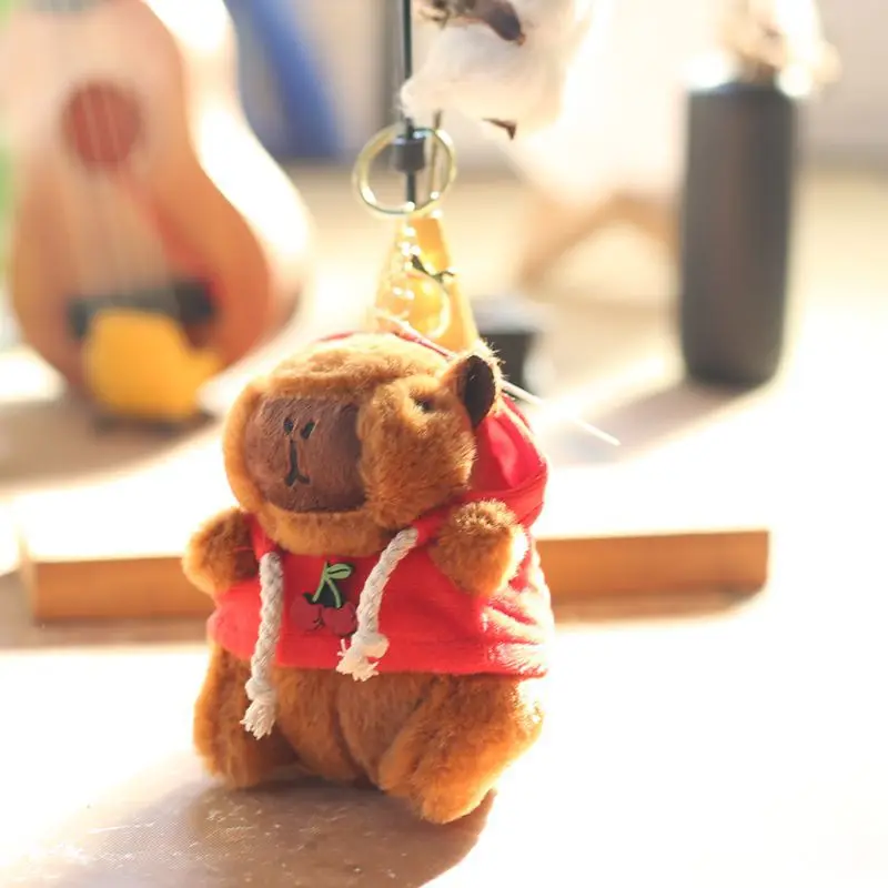 Cute Cartoon Capybara Pendant Keychain Plush Toy Doll Bag Hanging Ornaments Lovely Kapila Doll with Clothes Animal Keyring