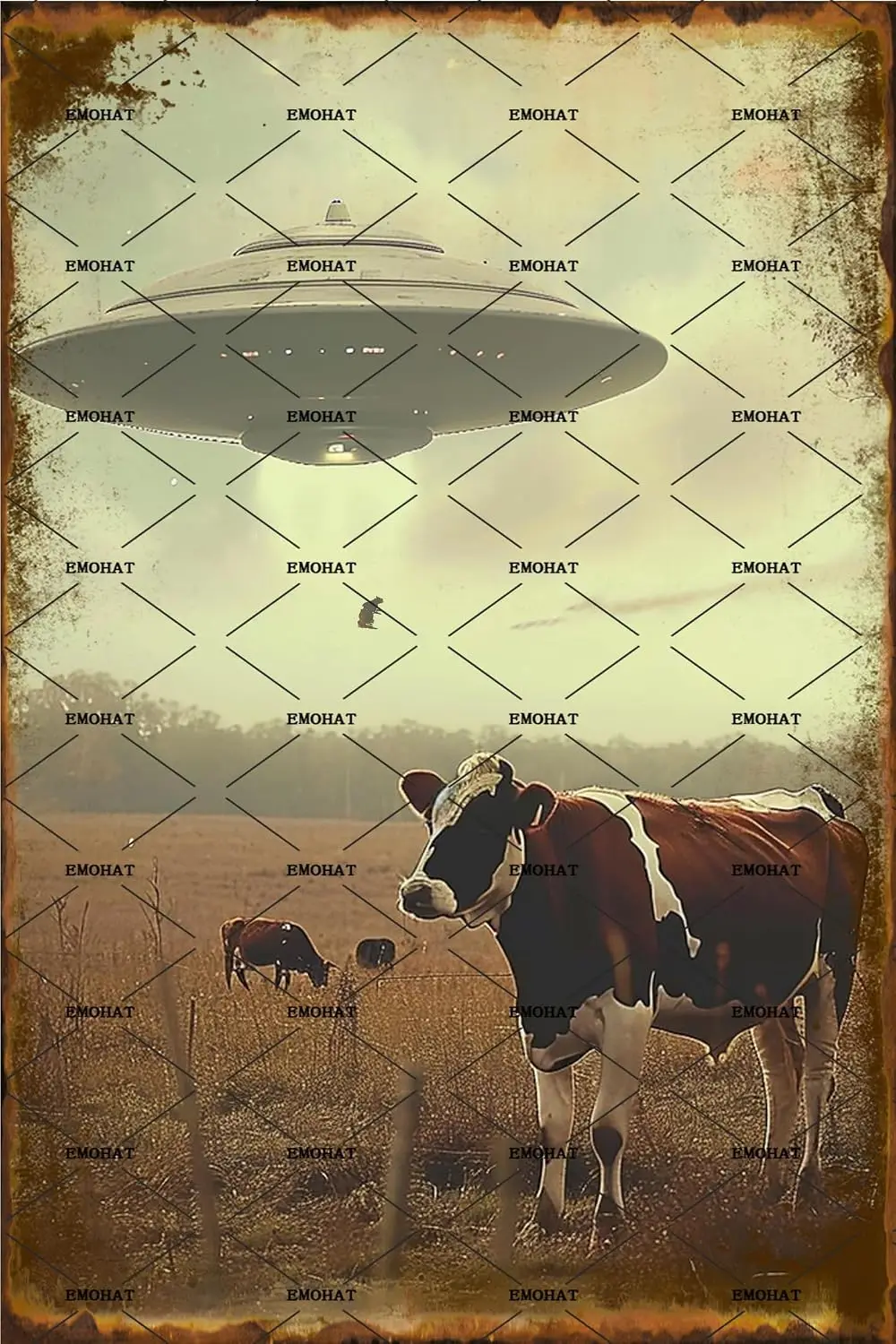 EMOHAT Metal Tin Sign Vintage Chic Art Plaque Poster Funny Cow Fantasy Ufo Alien Space Sci Fi Aluminium Decor For Home Bar Cafe