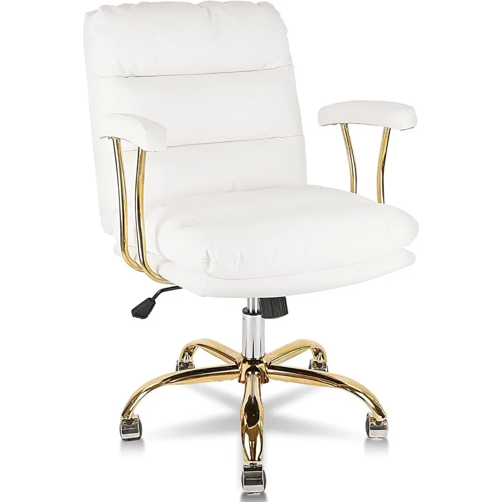

Ergonomic Office Desk Chair with Wheels and Arms, Faux Leather Computer Chair for Home Bedroom Office