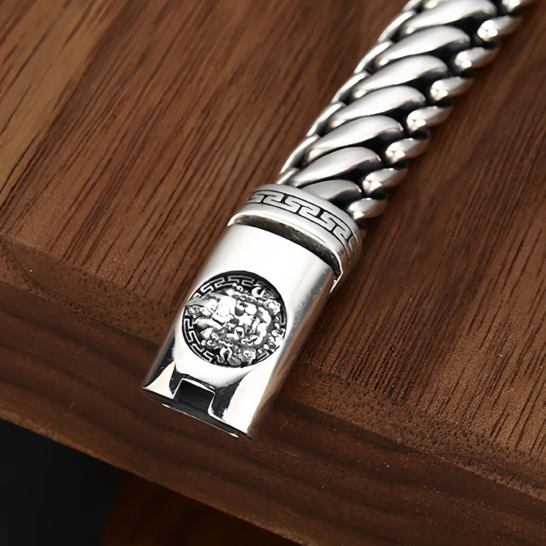New S925 Sterling Silver Charms Bangle for Men Antique Yellow Jambhla Pattern Horsewhip Chain Bracelets Fine Choice Jewelry