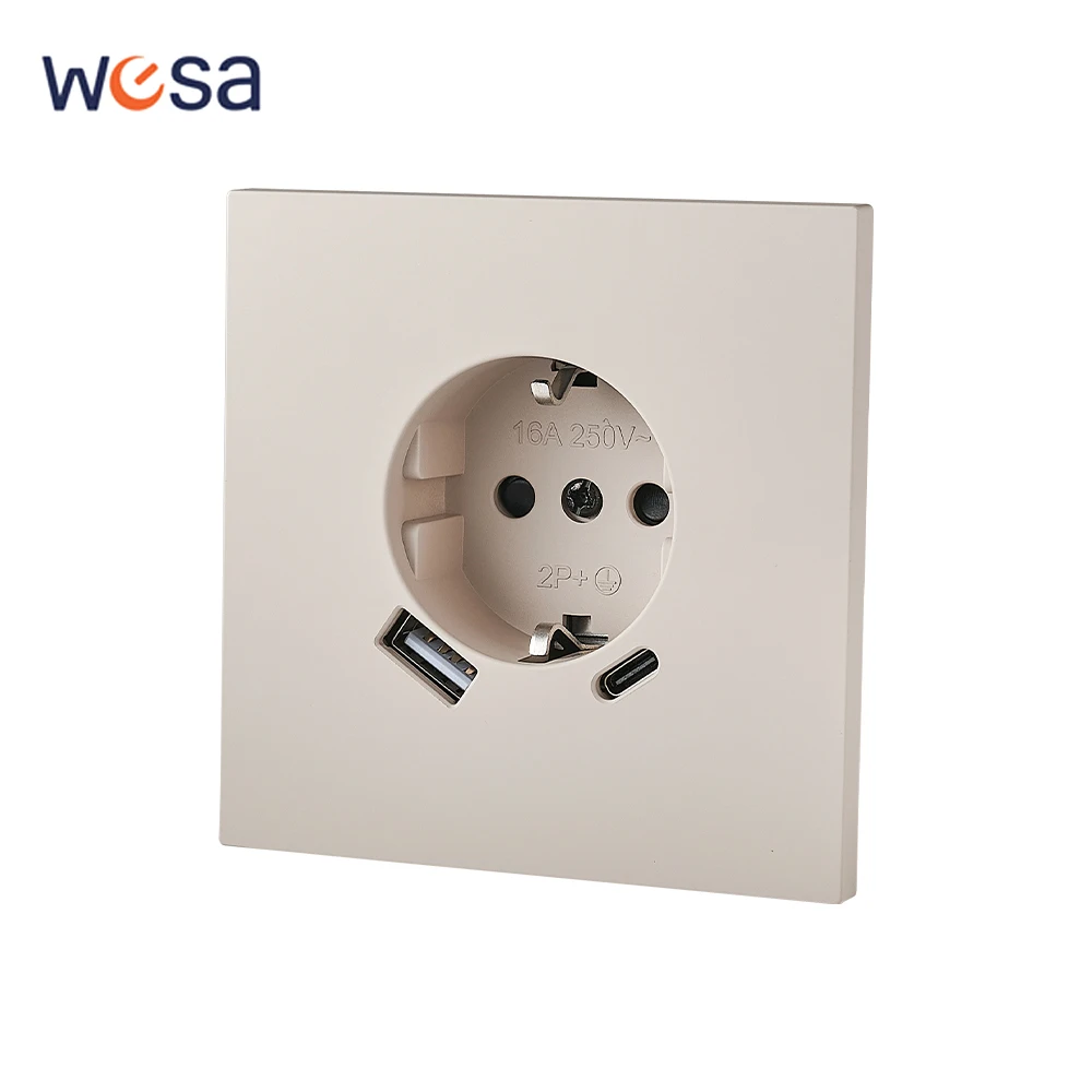 Skin Sensation Wall Socket Electrical Outlets EU Standard Classic With Ground Flame Retardant USB Power Sockets Paint Plastic