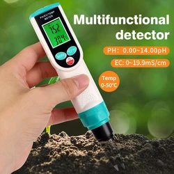 3 in1 Soil PH EC Meter Digital Food Temp Acidity Tester Soil Electrical Conductivity Analyzer for Planting Garden Meat Dough