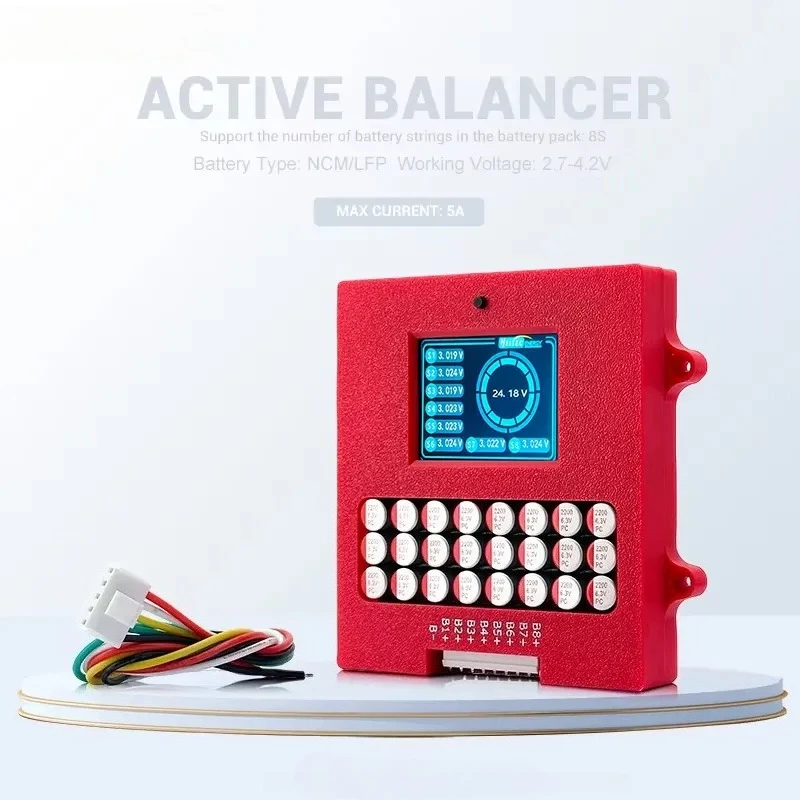 8S 5A Active Battery Balancer Equalizer for 24V LiFePO4 NCM Lithium Pack with Real Time Voltage Display for DIY Energy