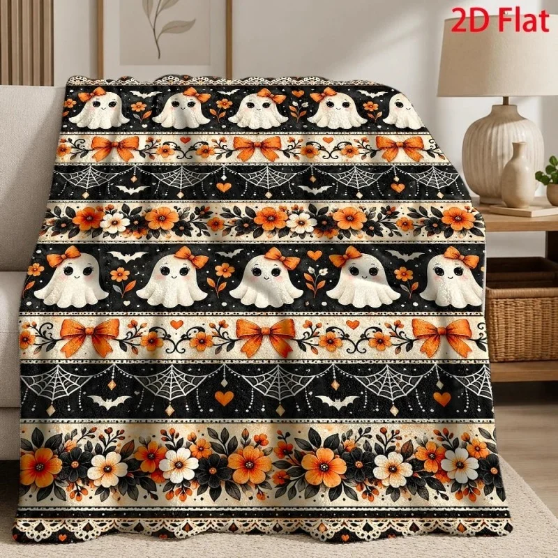Flannel Throw Blanket Vintage Grey Ghost Black Background Print Soft Cozy Halloween Theme Decor Sofa Bed Blanket