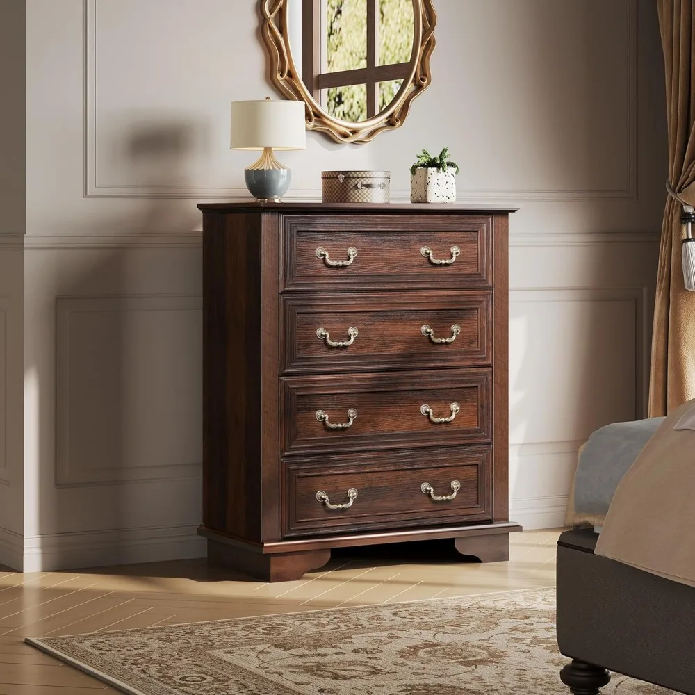 خزانة مزرعة رائعة لغرفة النوم، خزانة خشبية طويلة مع 4 أدراج، خزانة ذات أدراج بمقبض معدني روماني للمعيشة #2