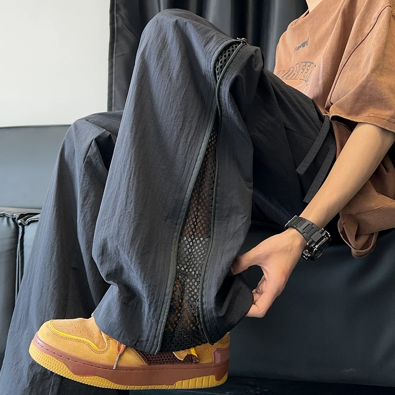 

American Sle Qui Dry uttle Weave Men's Summer Trendy Brand Dra Breathable Loose Straight Casual Wide Leg Long Pants