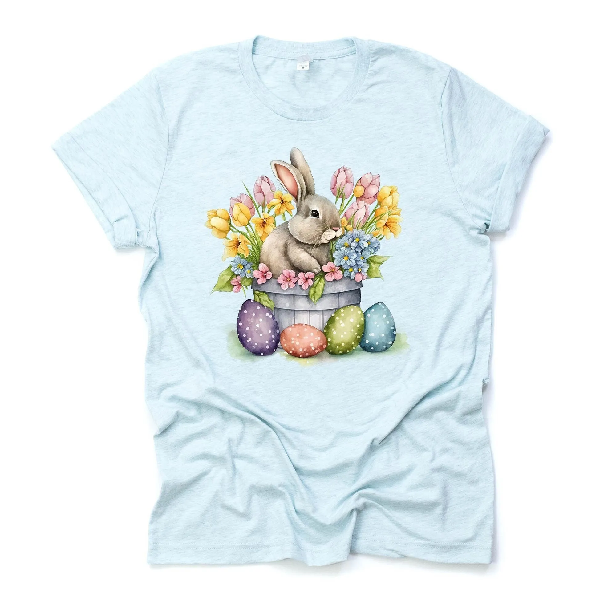 

Easter T Shirt Watercolor Bunny Eggs Flowers Rabbit Design Premium Unisex Tee 3 Color Choices 3X 4X