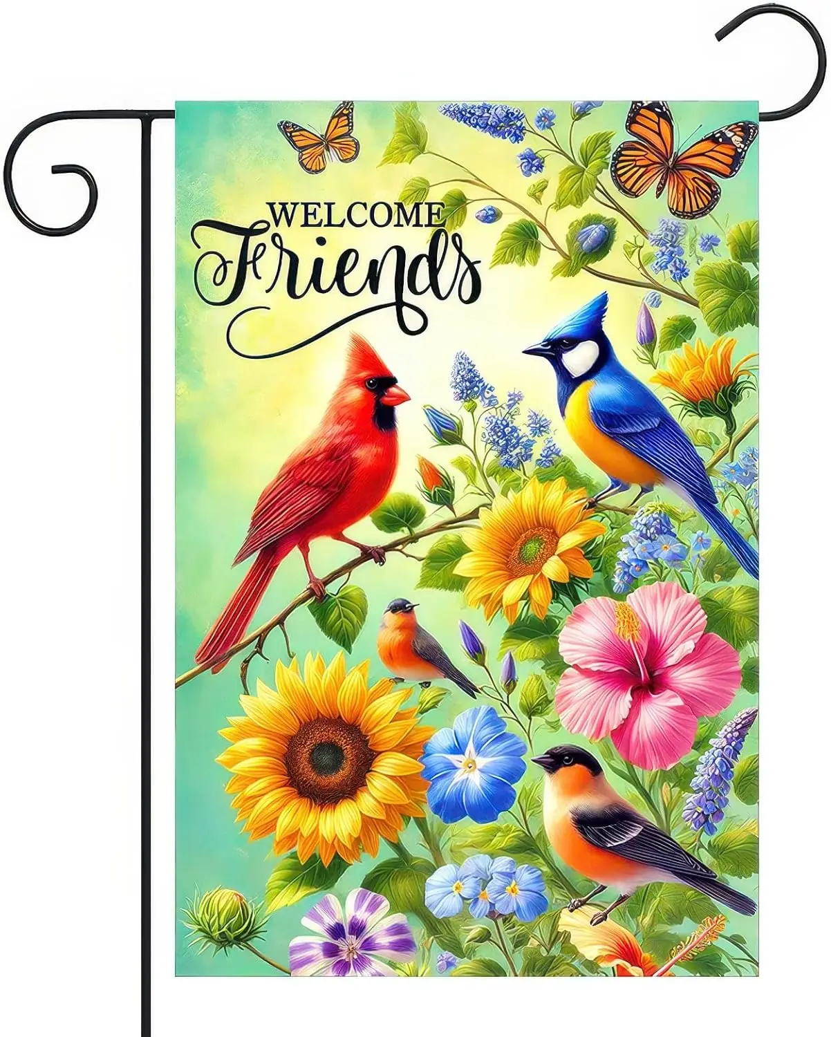 Spring Cardinal Garden Flag 12×18 Inch Double Sided Yard Decoration Birds Sunflowers Butterflies for Spring Summer Lawn Yard SSL
