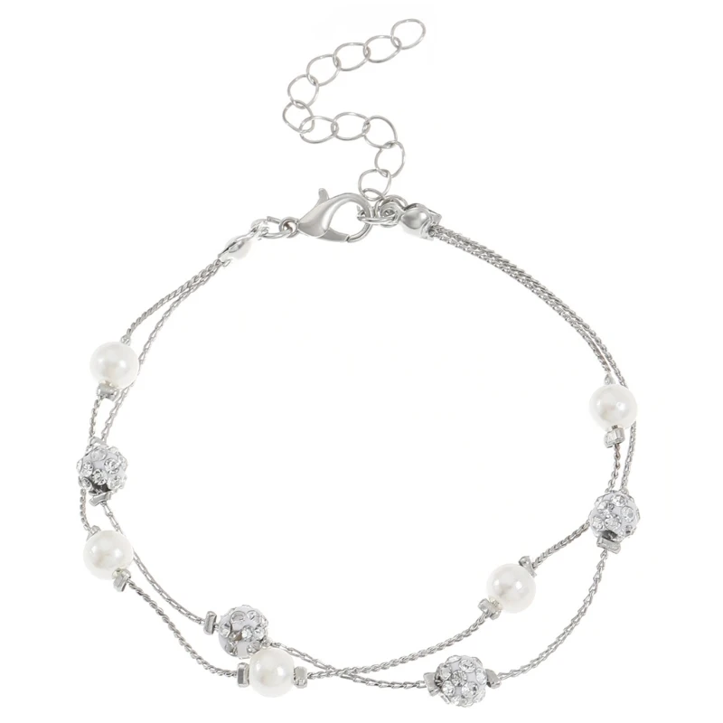 Elegant Double Layer Pearls Bracelets Trendy Double Layer Pearls Bracelet with Sparkling Balls for Versatile Occasions