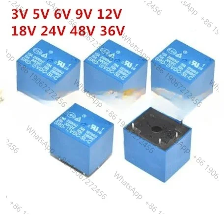 5Pcs Mini Module Power Relay SRD-5VDC-SL-C DC5V 3V 6V 9V 12V 18V 24V 48V 36VDC SPDT 5 Pins PCB Relay Blue 10A