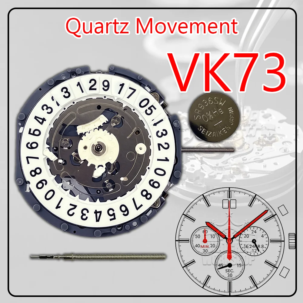 VK73 Quartz Chronograph Movement High Accuracy Big Date Twin Calendar 3 Subdials Watch Repair Replacement Parts Watch Accessory