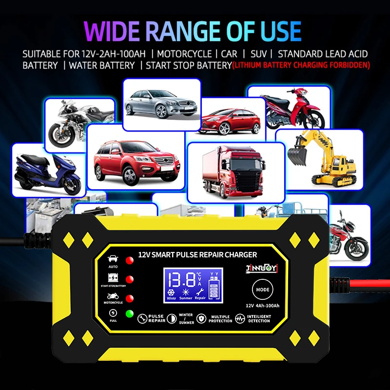 

Motorcycle Car Battery Charger 12V 6A Intelligent Fast Charging 3 Stages Lead Acid AGM GEL Battery Chargers Accessories