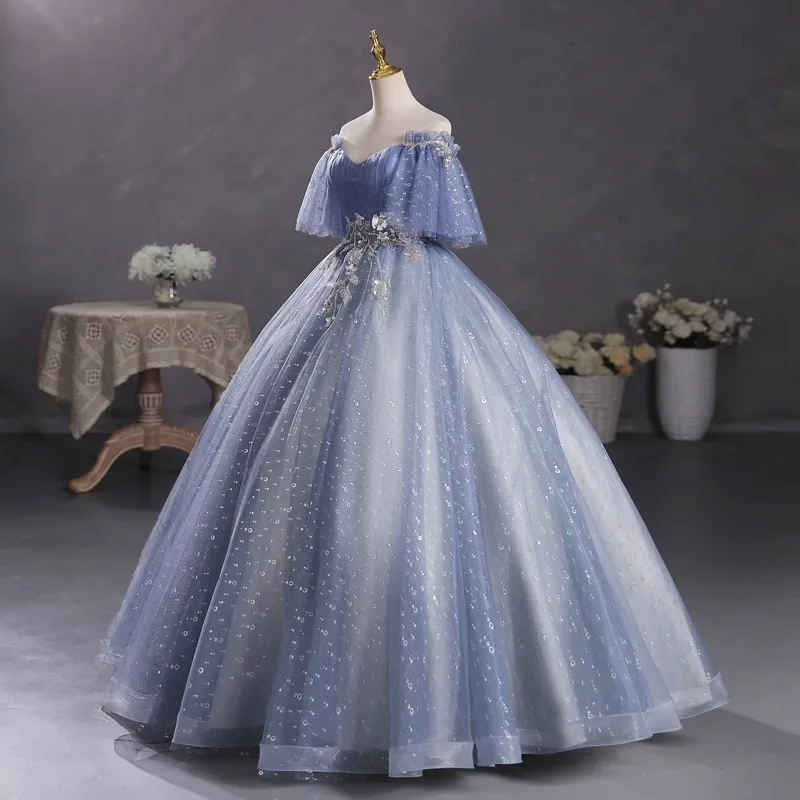 Luxury Quinceanera Dresses Sequined Pleated Off The Shoulder Short Sleeve Sweetheart Formal Ball Gowns Prom Dresses Robe De Bal