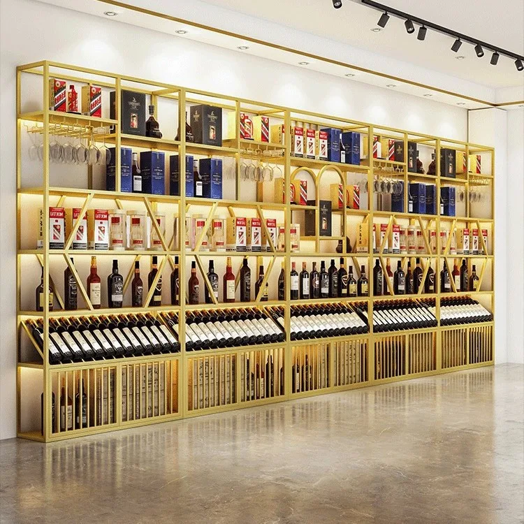 Light luxury wrought iron glow-in ,winery floor-standing wine,restaurant storage display,wall-mounted bar cabinet