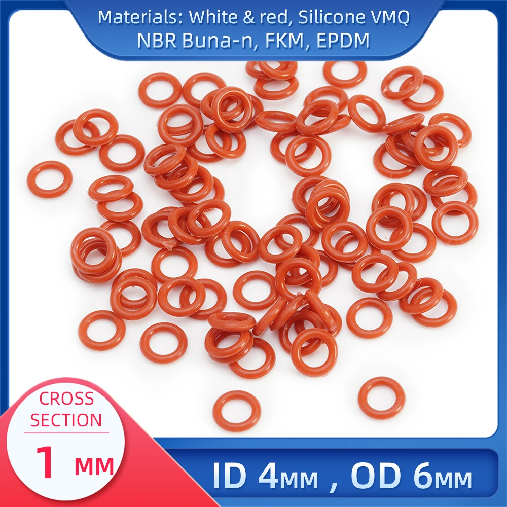 O Ring CS 1mm ID 4mm OD 6mm Material With Silicone VMQ ORing Seal Gasket