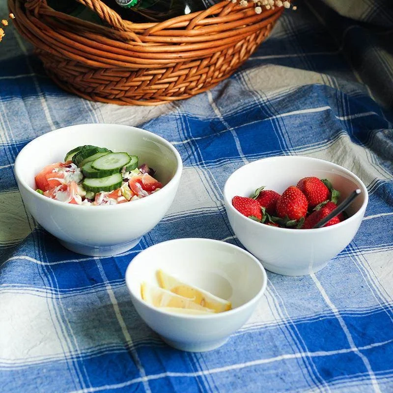 

Large Size Ceramic Soup Bowl Pure White round Shape Rice Bowl Noodle Bowl Hotel Dessert Bowl Modern Simple Style Dining Utensils