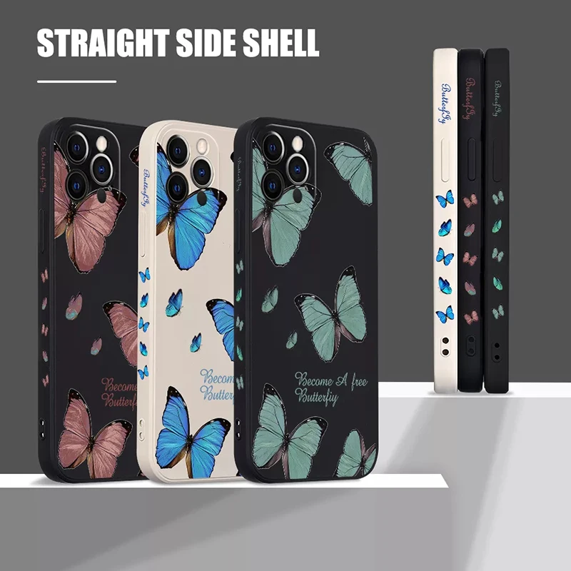Retro Butterfly Flowers Square Silicone Case For Samsung Galaxy A14 A34 A54 A13 A33 A53 A32 A52 S23 Ultra S22 Plus S21 FE Cover image 6