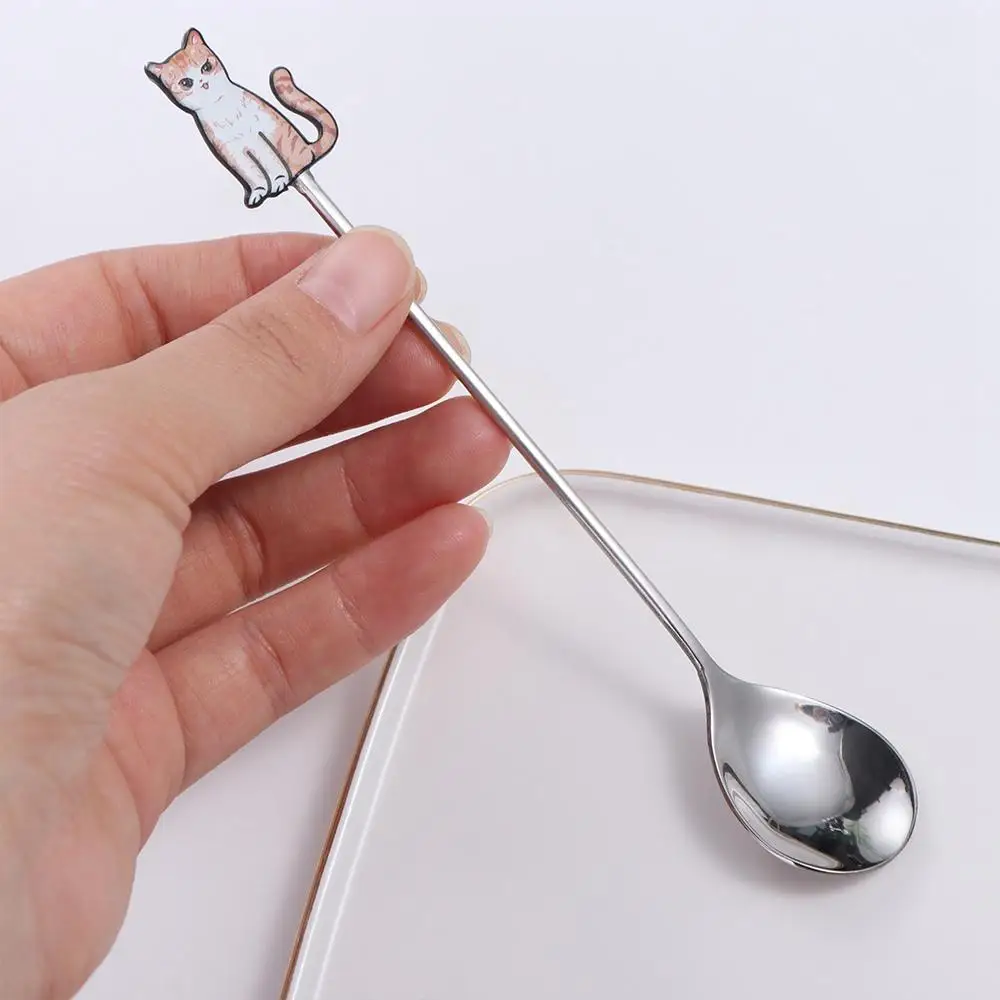 Tableware Polished Cat Fish Stainless Steel Spoon Colorful Japanese Korean Style Teaspoon Stirring Spoon Dessert Spoon Students