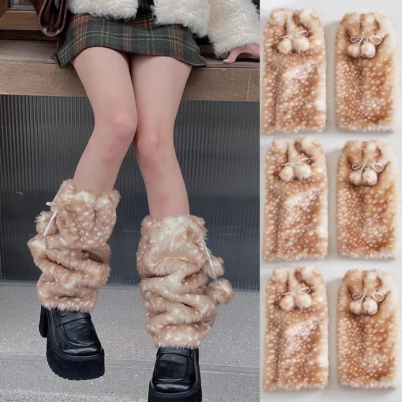 Weihnachts-Lolita Kunstfell-Plüsch-Rentier-Beinwärmer Kawaii Flauschige Stiefelsocken Punk Hohe Stiefelsocken Weihnachtskostüm – Detail 2