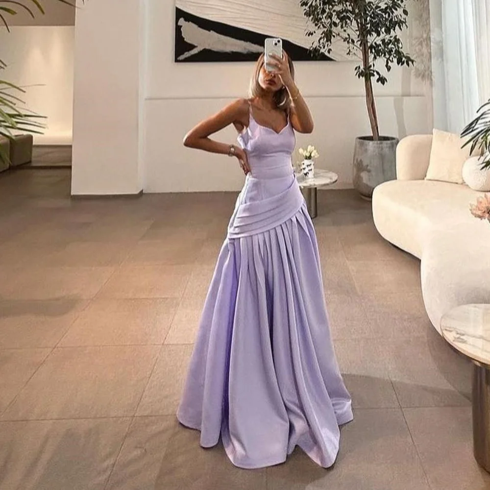 

Sizes Available Pleat A-line Spaghetti Strap Long Dresses Homecoming Dresses Classic Exquisite Modern Style Pastrol Unisex