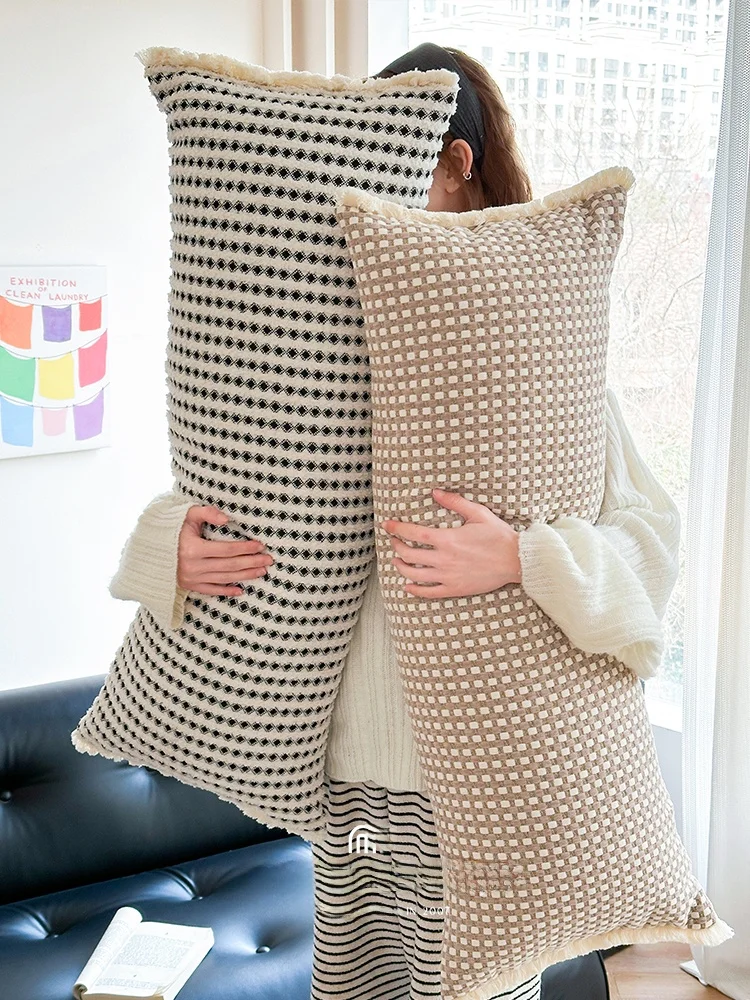  Long Pillowcase with Core Home Decorative Cushion Sofa Backrest Bedroom Headboard Feather down Cotton Removable Cover