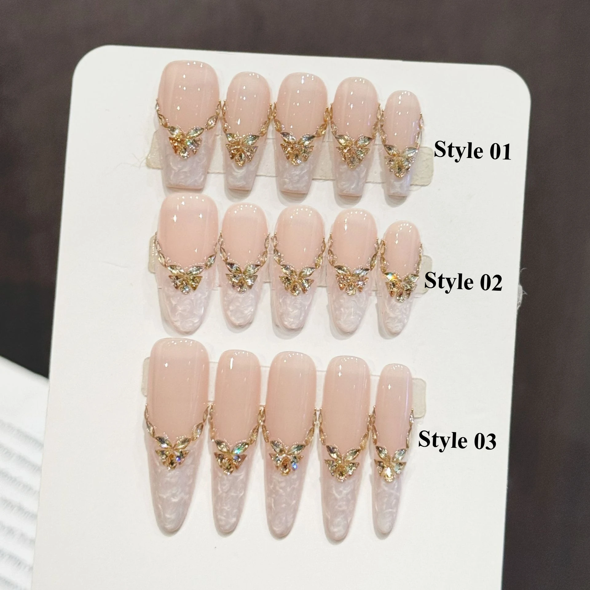 

10PCS Handmade Press on Nails Pink Naked Lace Kingdee Diamond Nail Art Gentle Light Luxury Handmade Wear False Nails Tip Art