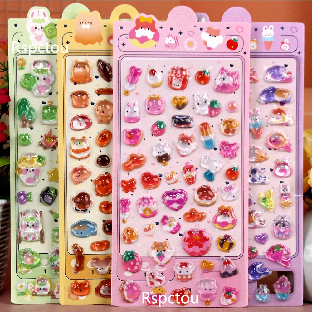 

1/12pcs 3D Cartoon Cute Animal Crystal Relief Stickers Kawaii Cat Rabbit Creative Bubble Sticker Laptop Luggage Decoration Decal