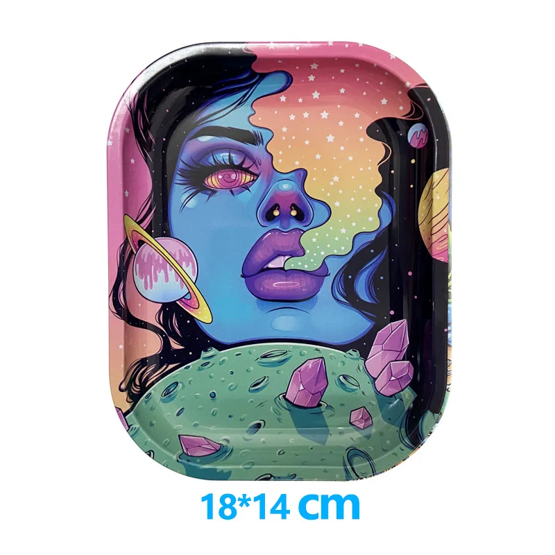 18*14cm Metal Tobacco Rolling Tray Cigarette Smoking Accessories Dish Tin Storage Plate Small Roller Container