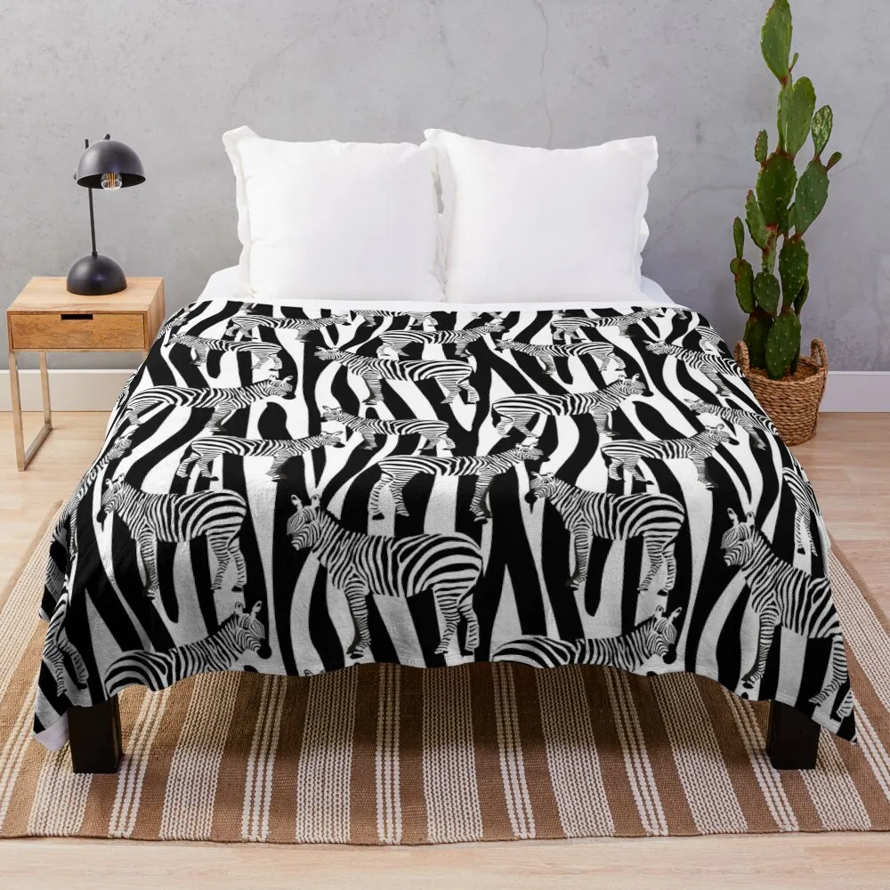 

Zebras on Zebra Stripes Throw Blanket Large Blanket Soft Bed Blankets