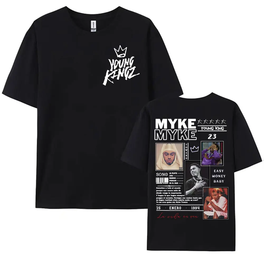 Rapper Myke Towers Graphic Printed T-shirts for Men Harajuku Hip Hop Oversized T Shirt Unisex Summer Cotton Short Sleeve T-shirt image 4