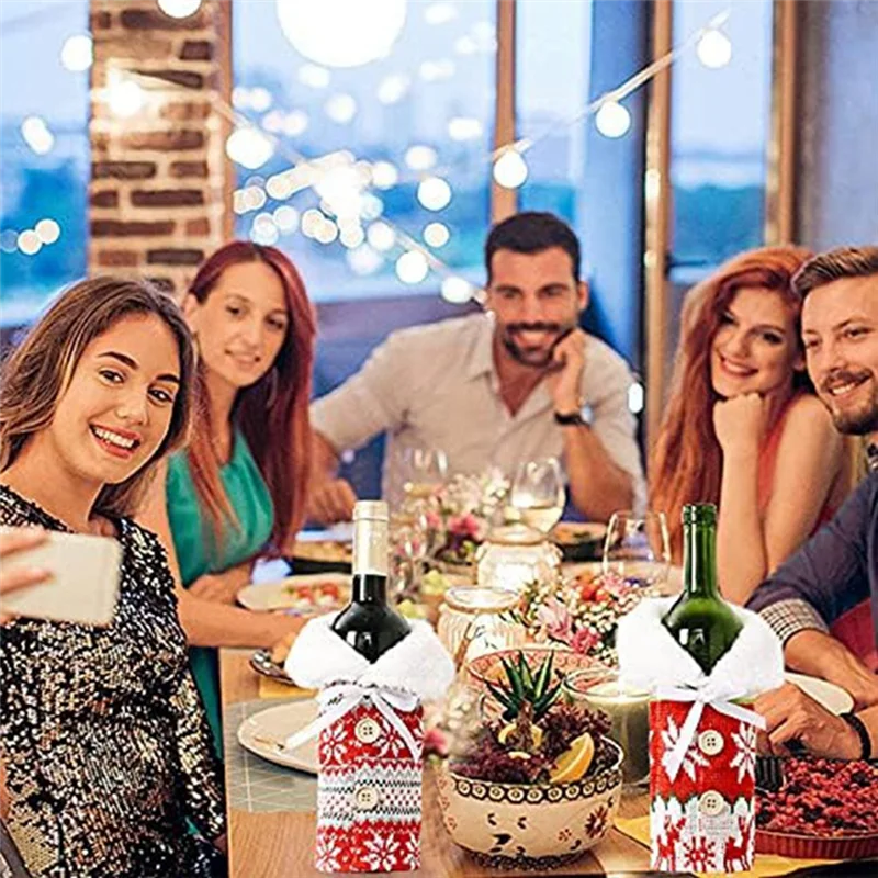 

A67P-2 PCS Christmas Wine Bottle Bag,Xmas Wine Bottle Bags Cloth Wine Bottle Dress Decor Perfect Bottle Decor For Christmas Tabl