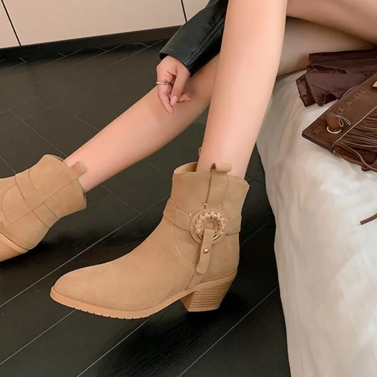 

2025 New Design Women Western Boots Slip On Casual Riding Botas Black Suede Autumn Cowboy Knight Booties Fashion Chaussure Mujer